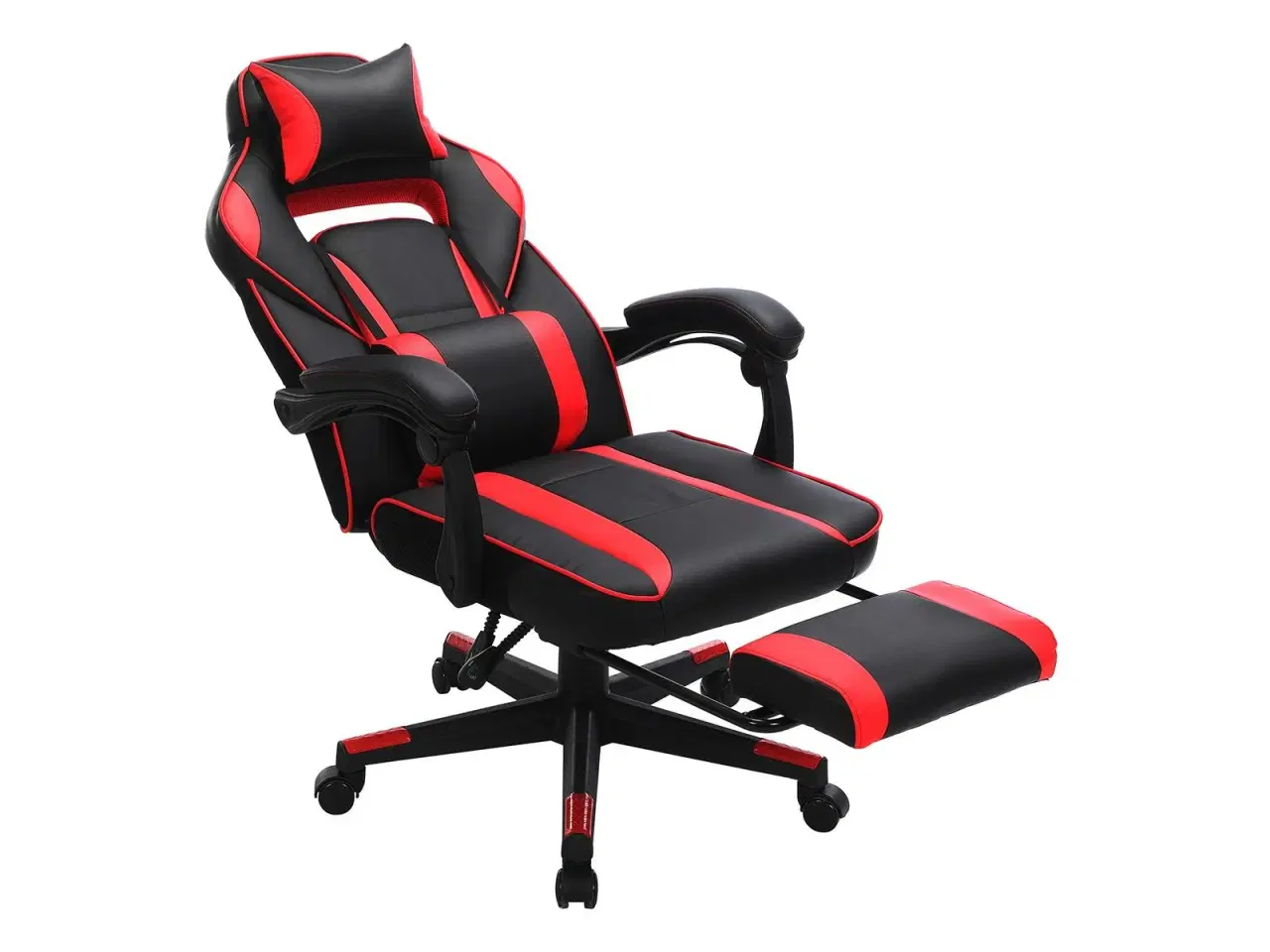 Billede 2 - Gaming stol SONGMICS – racer kontorstol med fodstøtte, ergonomisk, vippefunktion, hoved- og lændestøtte, 150 kg, sort/rød
