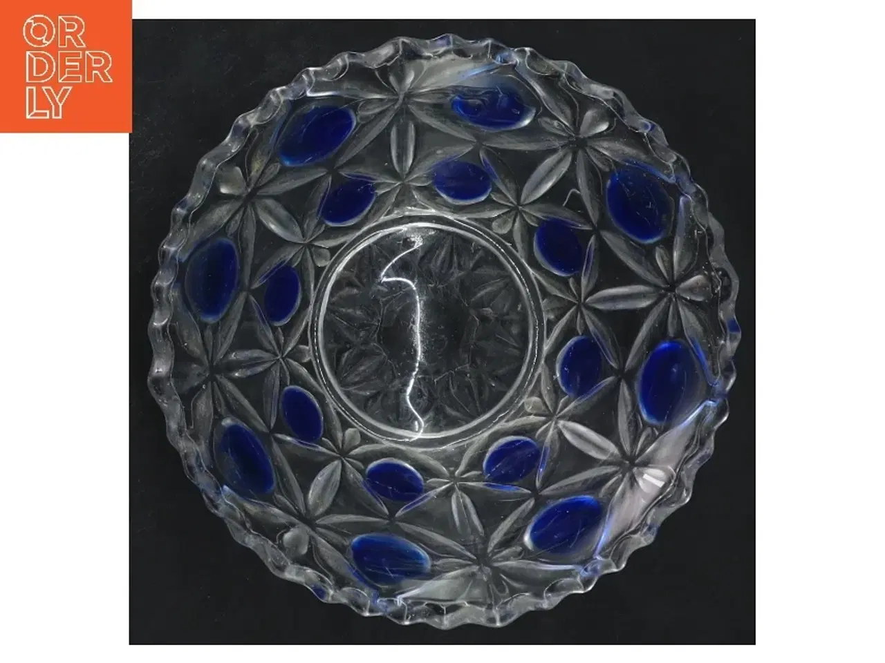 Billede 2 - Glas skål med blå detaljer (str. 13 cm)
