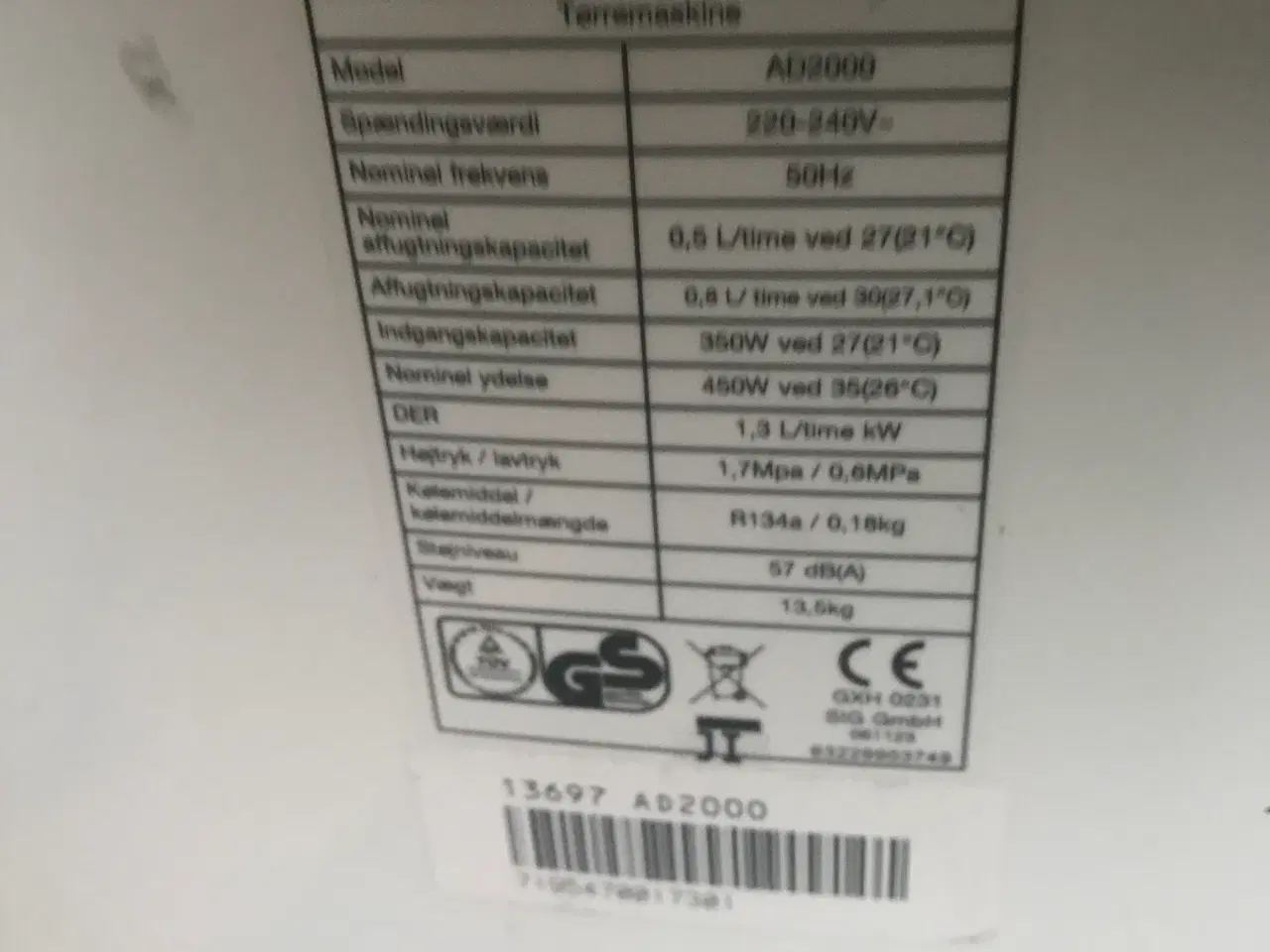 Billede 2 - Gratis Defekt Affugter Mærke Alaska Modell AD2000