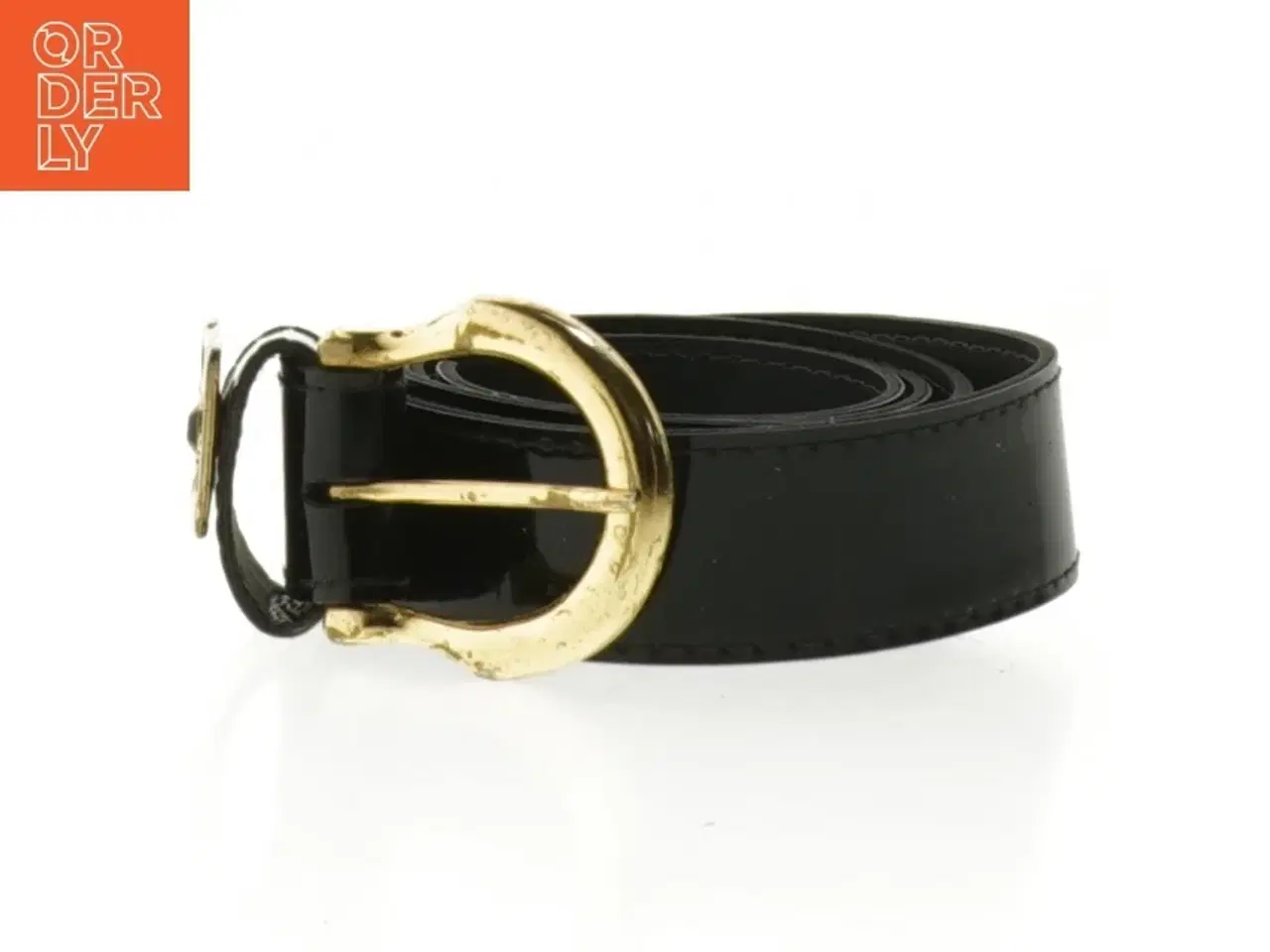 Billede 1 - Sort læderrem med gylden spænde (str. 89 cm)