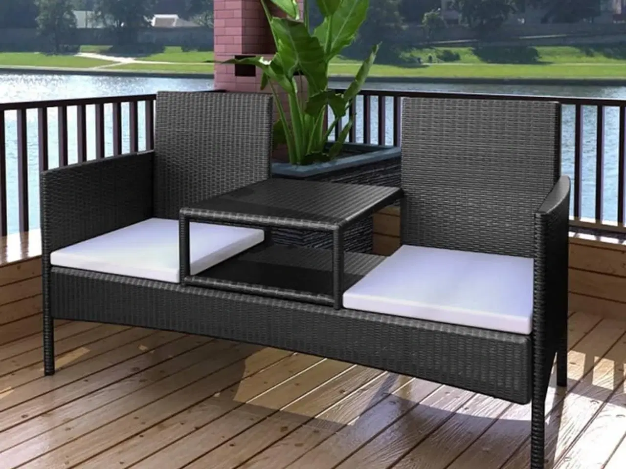 Billede 1 - 2-personers havebænk med bord polyrattan sort
