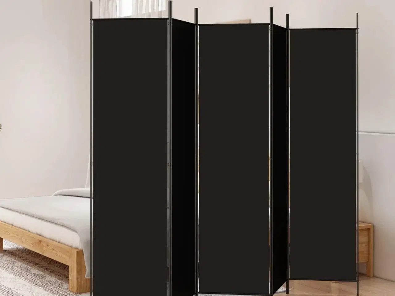 Billede 1 - 5-panels rumdeler 250x200 cm stof sort