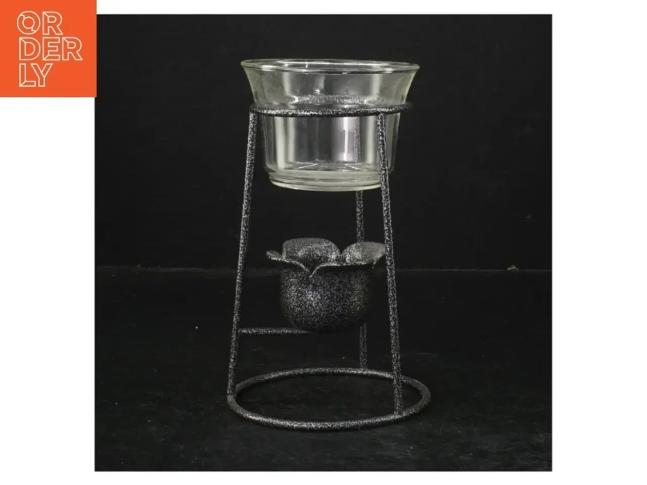 Billede 1 - Glas vase og metal lysestage med ornament (str. Ø. 8,5 cm. længde, 17,5 cm)