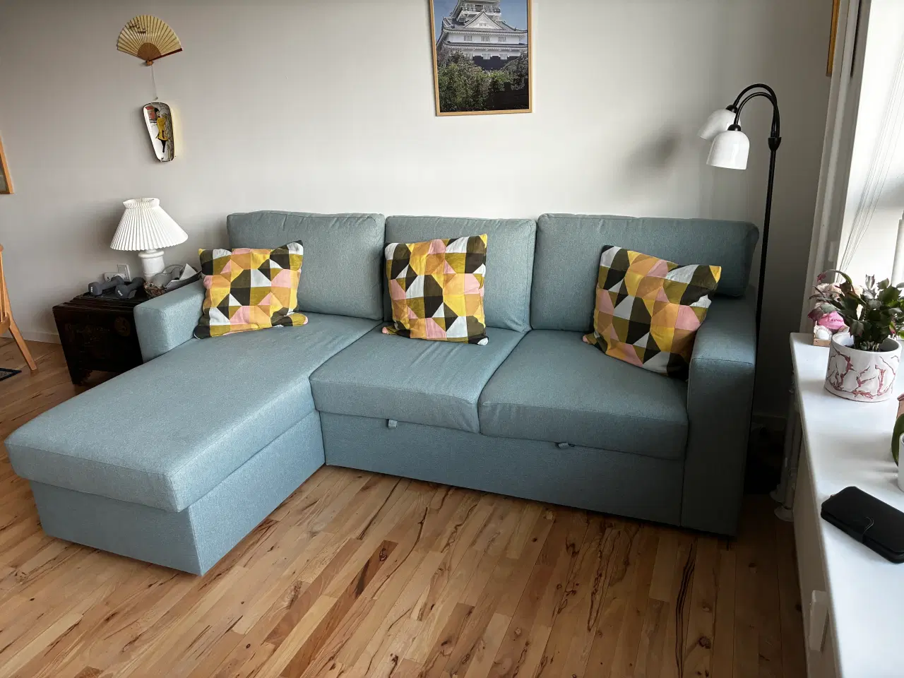 Billede 2 - Båsløv 3p sovesofa m/Chais Tibbleby lys turkisgrå