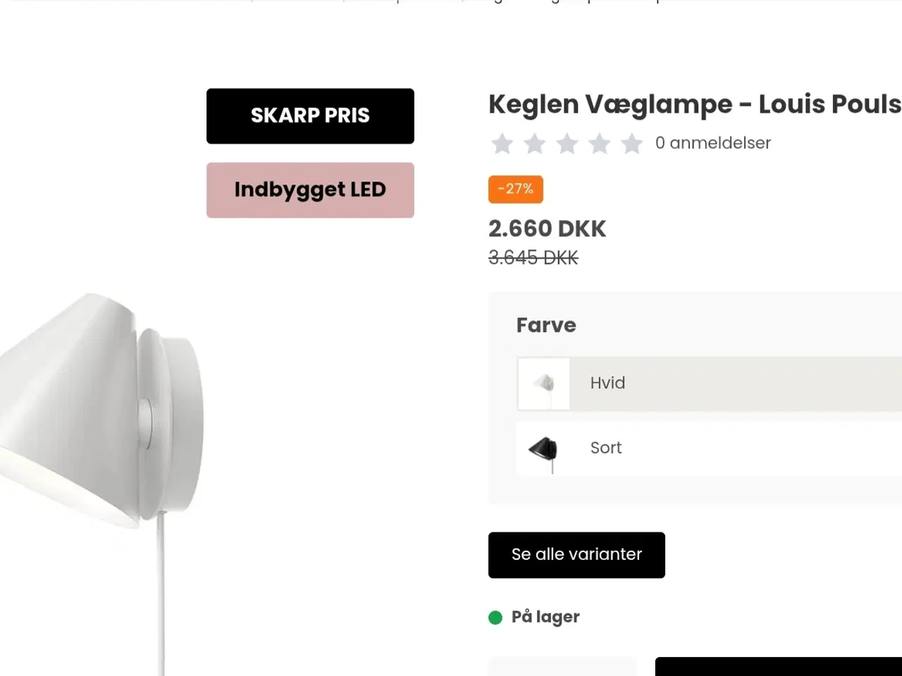 Billede 4 - Keglen 175 væg med LED - Hvid sæt med 2 stk 