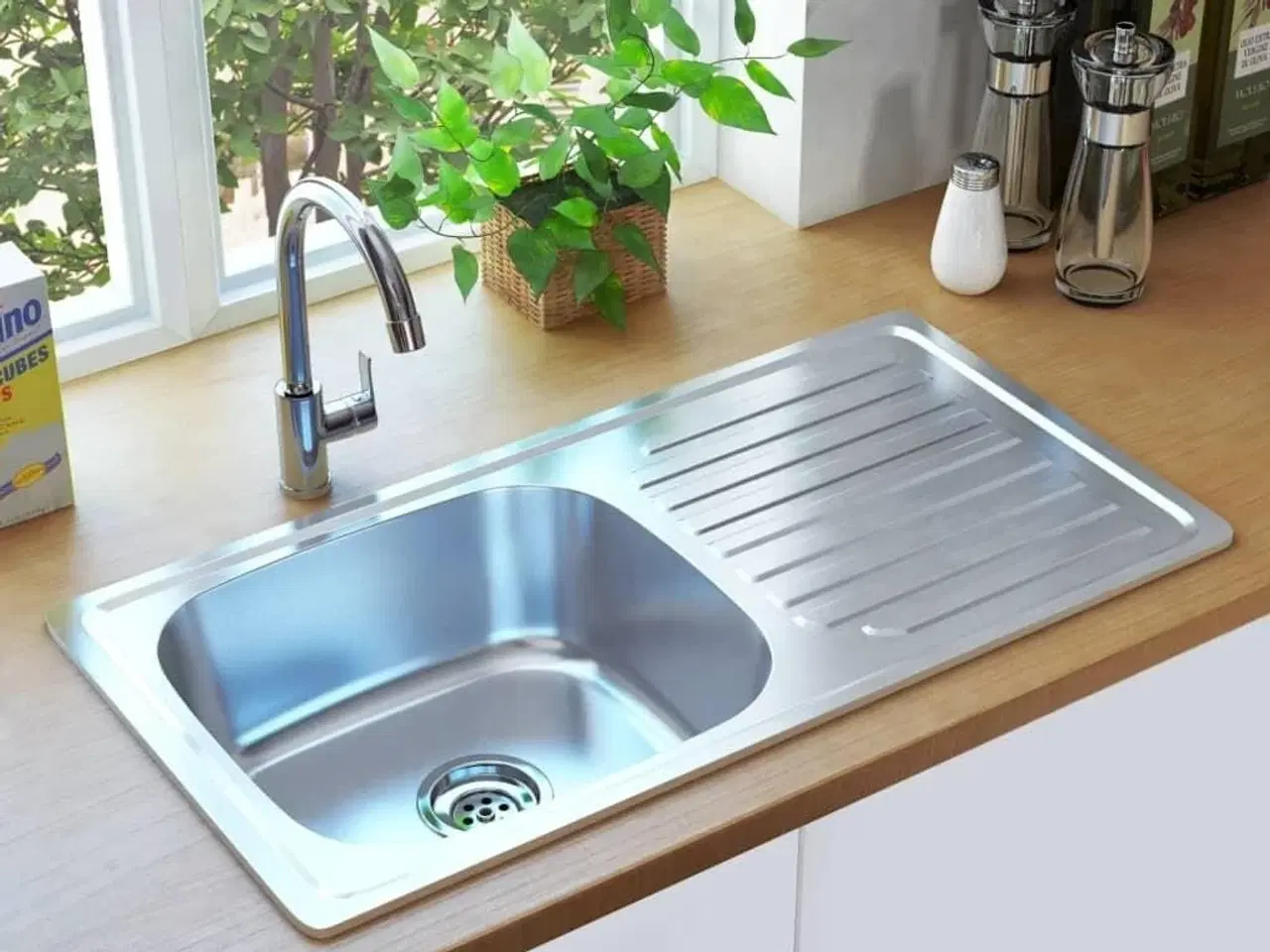 Billede 1 - Køkkenvask med strainer og vandlås rustfrit stål