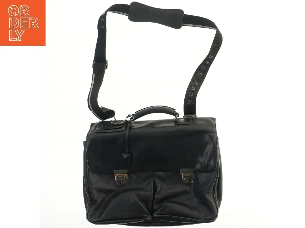 Billede 1 - Sort lædertaske med rem fra Hugo Boss (str. 46x34,5 cm)