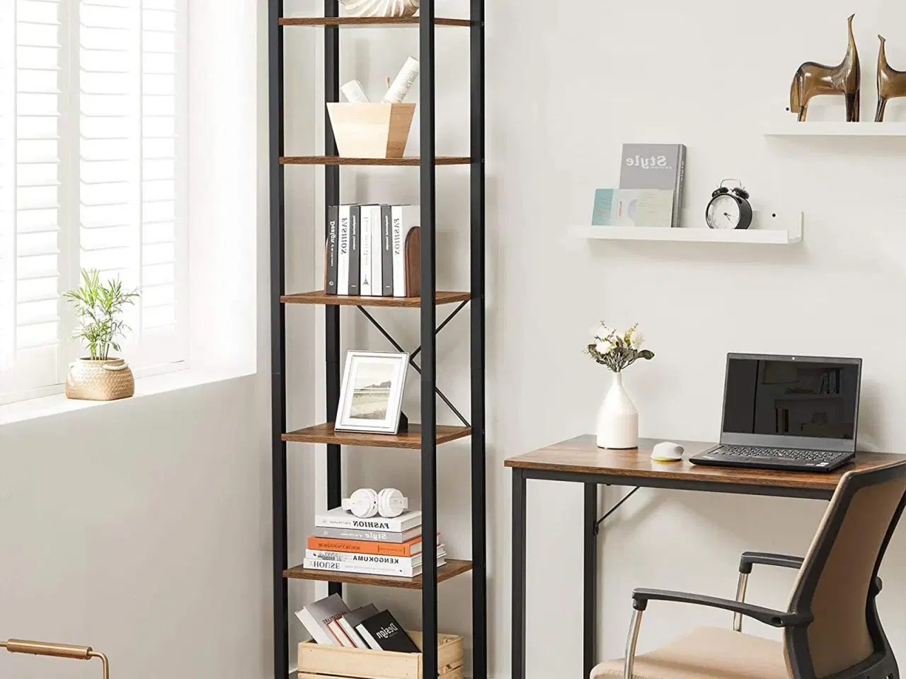 Billede 3 - Bogreol 6 hylder – VASAGLE industrielt, åben reol, rustik brun/sort, 40 × 30 × 187,5 cm