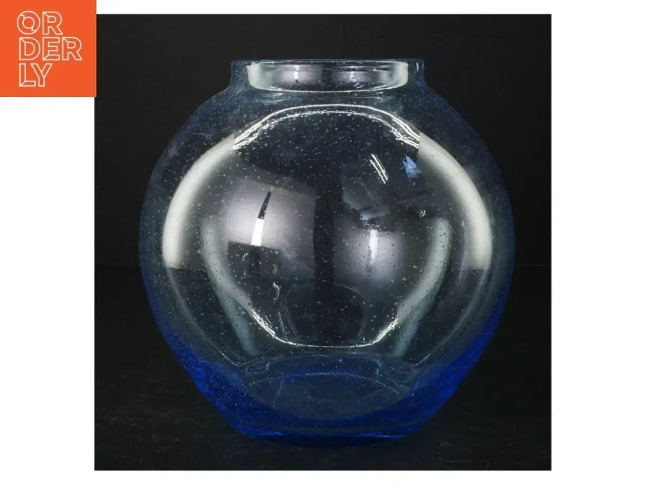 Billede 1 - Blå glasvase (str. H. 19 cm. ø. 20 cm)