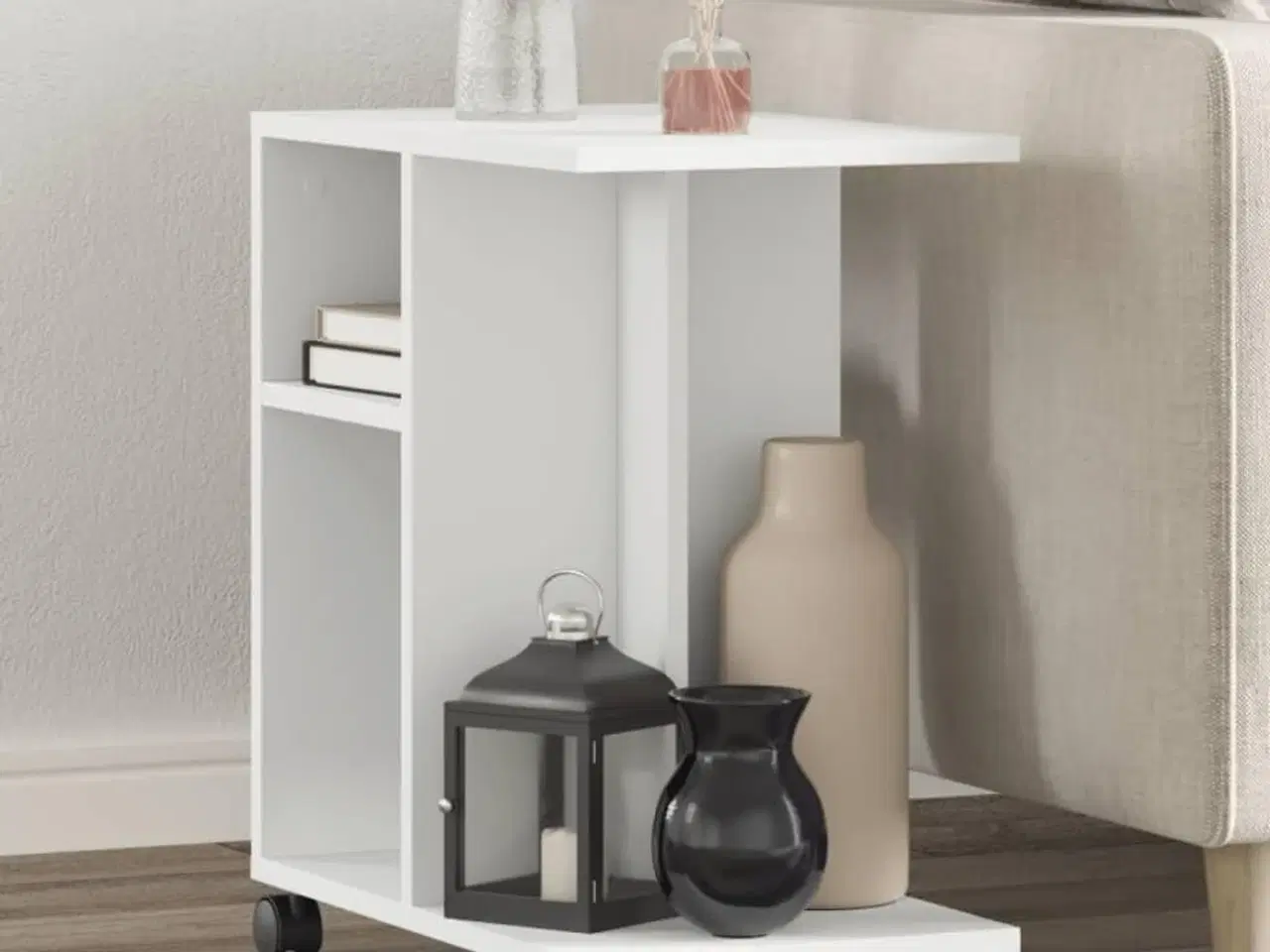 Billede 1 - Sidebord med hjul 50x30x55 cm konstrueret træ hvid