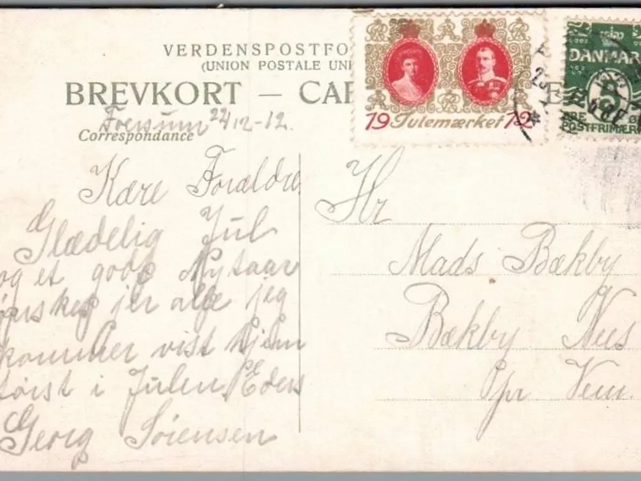 Billede 1 - Julemærke 1912 på Postkort
