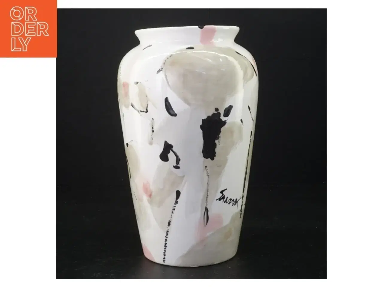 Billede 1 - Håndmalet Keramikvase med abstrakt dyremønster (str. 23 x 15 cm)