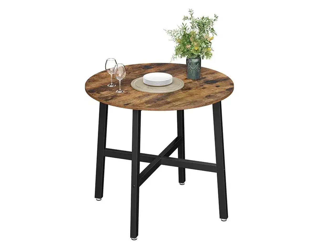 Billede 2 - Spisebord rundt – VASAGLE 80 × 75 cm, industrielt, rustik brun/sort