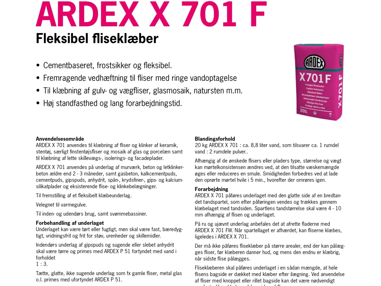 Billede 1 - ARDEX X 701 F Fliseklæber