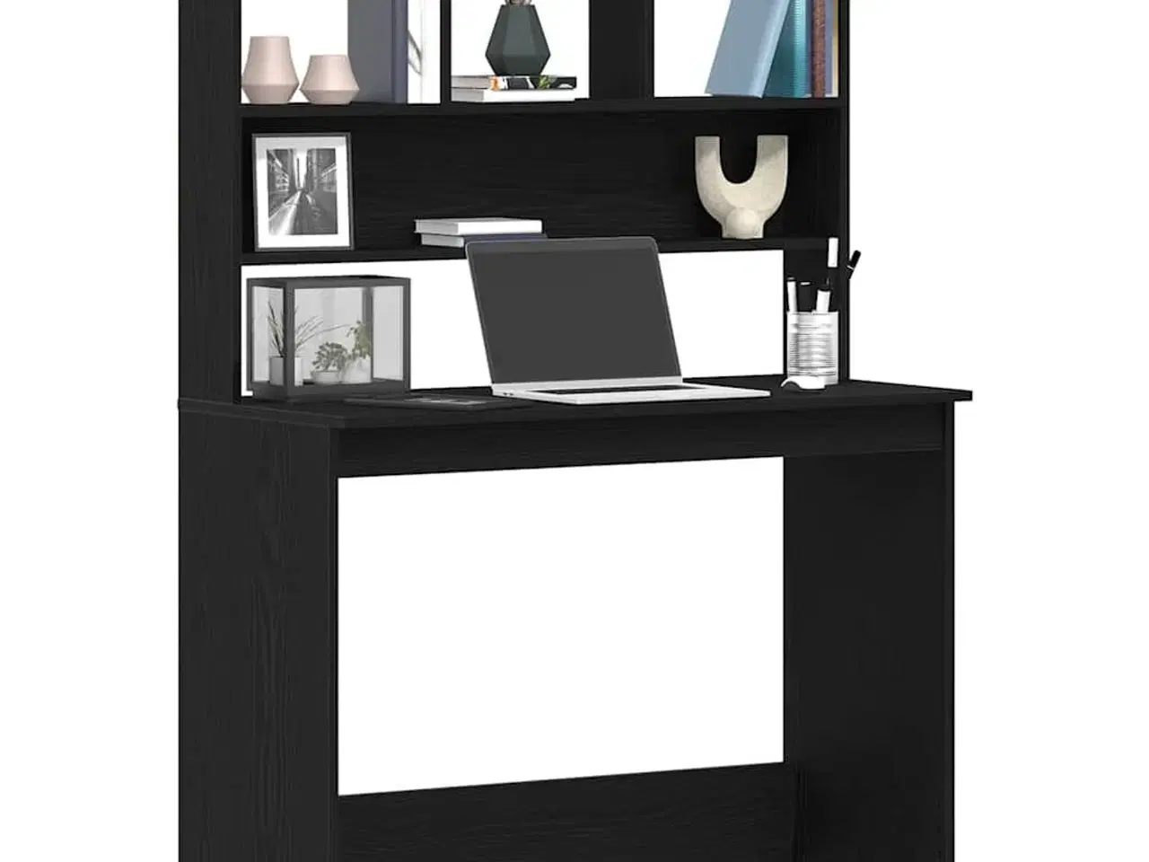 Billede 4 - Skrivebord m. hylder 102x45x148 cm konstrueret træ sort egetræ
