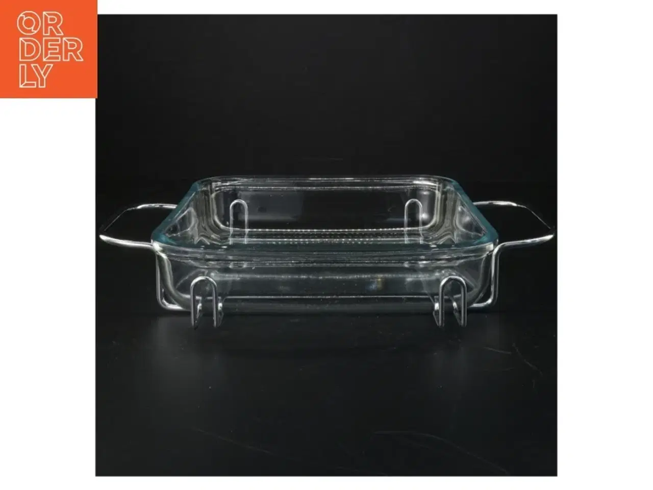 Billede 2 - Firkantet glasfad med metalholder fra Marinex (str. 24x22 cm)