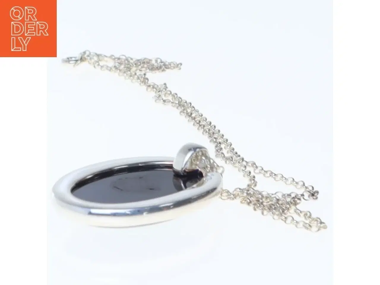 Billede 2 - Sølv halskæde med sort vedhæng (str. 44 cm)