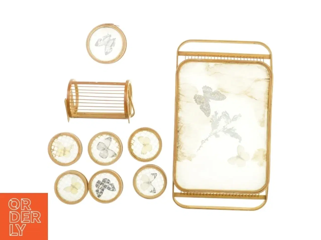 Billede 3 - Bakke og bordskålere med sommerfugle motiv (str. 45 x 24 cm, 15 x 10 cm)