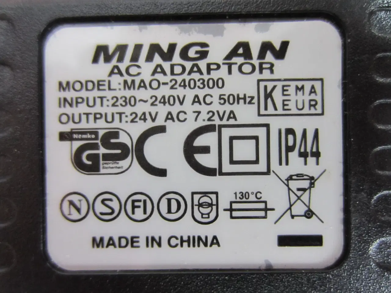 Billede 4 - MING AN AC Adapter 24V~ 300mA 7.2VA strømforsyning