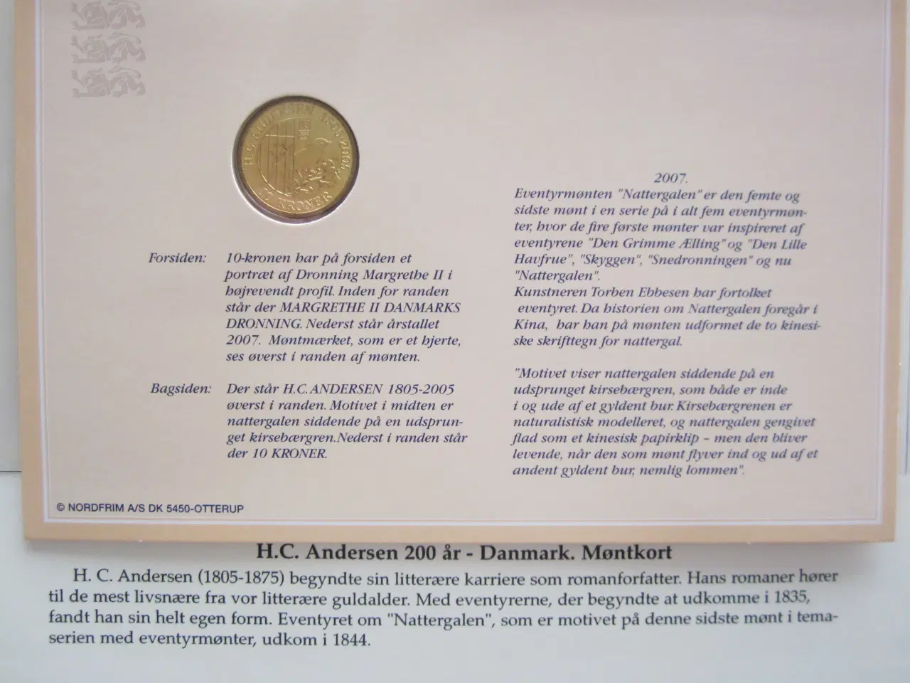 Billede 2 - Møntkort H.C. Andersen 200 år. "Nattergalen".