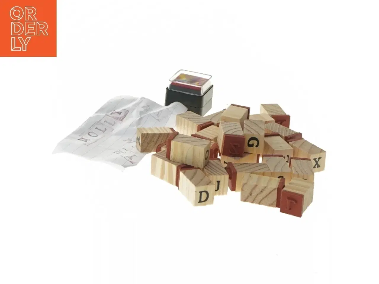 Billede 2 - Sæt med træbogstavstempler og stempelpude (str. Ø 1,5 cm)