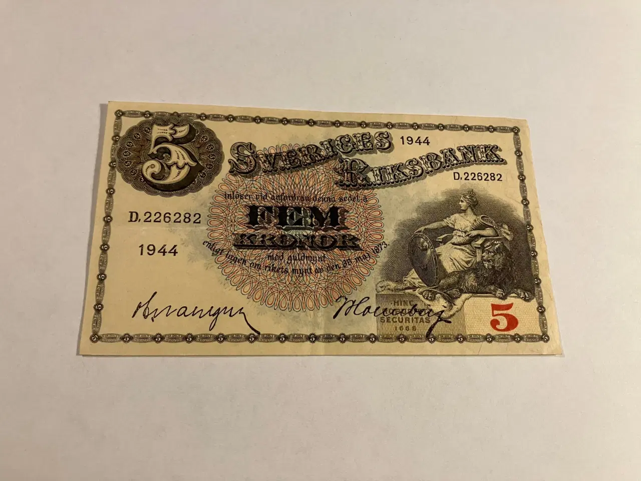 Billede 1 - Fem Kronor Sweden 1944