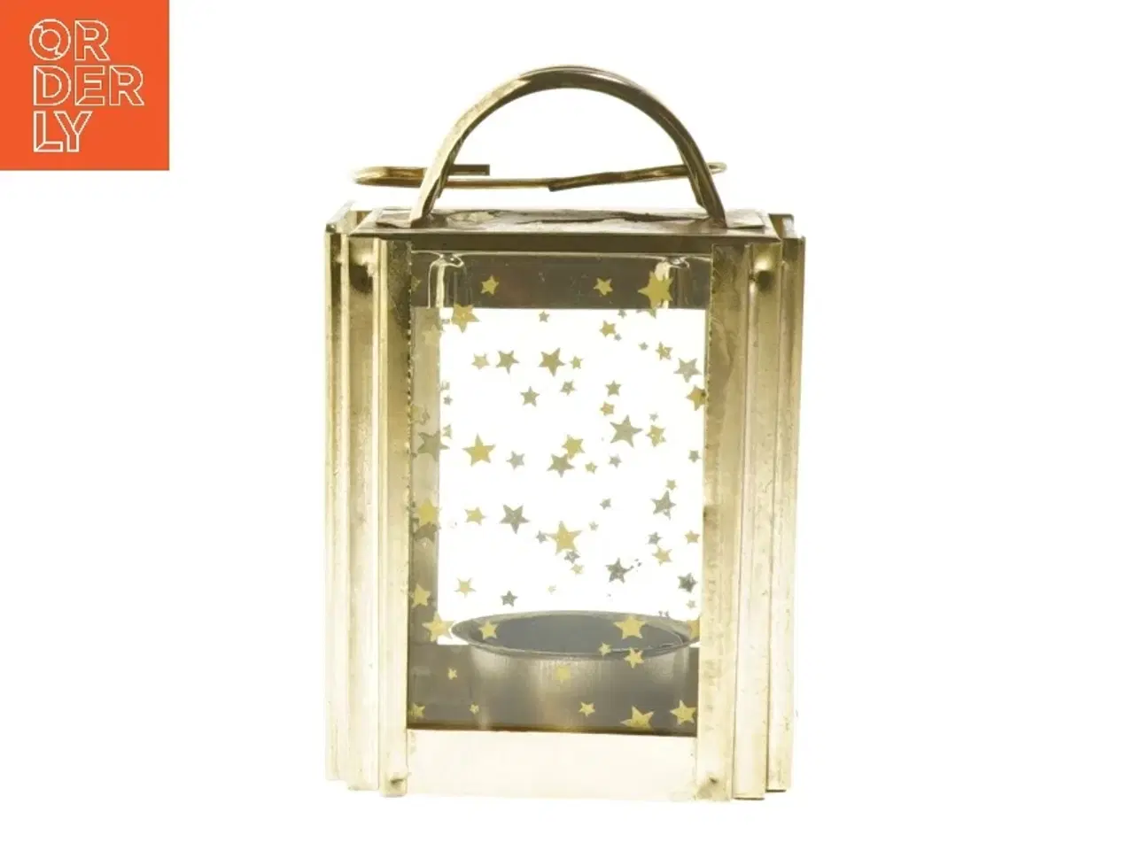 Billede 1 - Guld stjernemønstret lanterne (str. 13,5x9x9 cm)