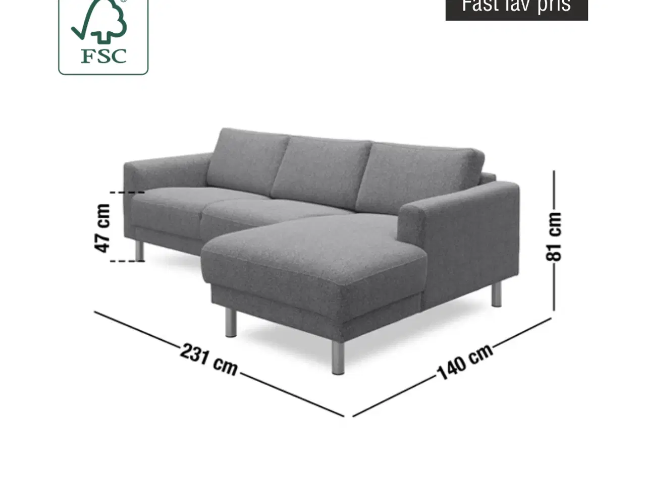 Billede 4 - Cleveland chaiselong sofa med 2 nakkestøtte