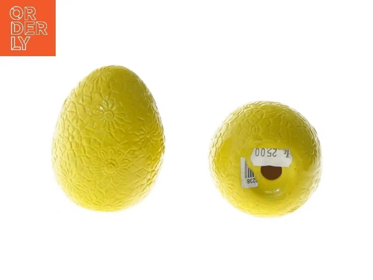 Billede 3 - Gule keramiske æg med blomsterdesign, 2 stk (str. 2 stk 9,5 cm)