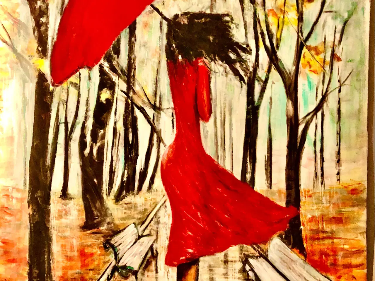 Billede 1 - Maleri- en pige, der går i vinden