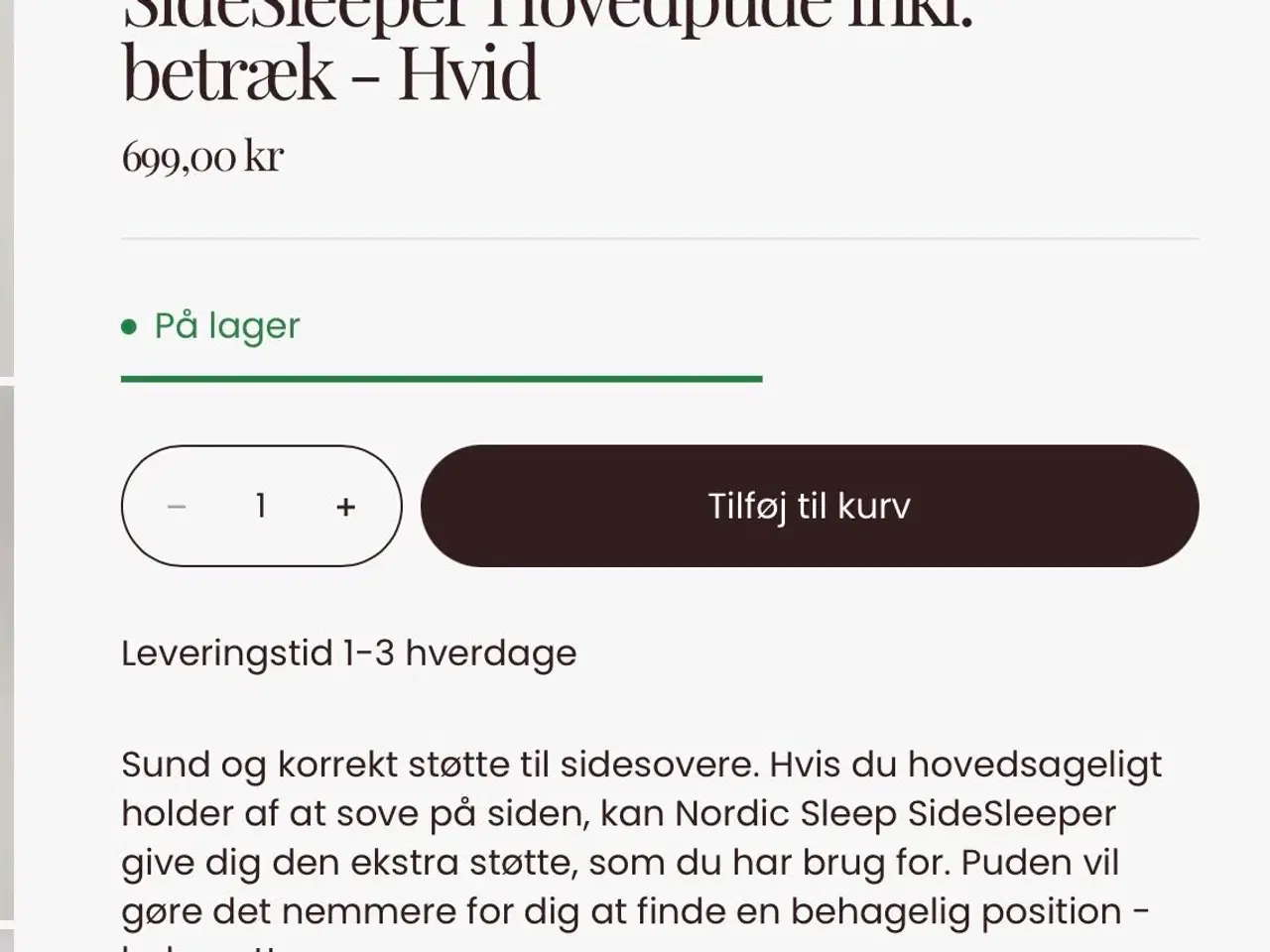 Billede 1 - SideSleeper hovedpude med betræk