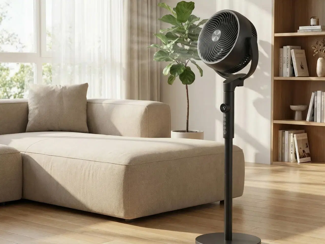 Billede 5 - Søjleventilator med fjernbetjening – højdejusterbar, 15 hastigheder, oscillation, timer, støjsvag – sort