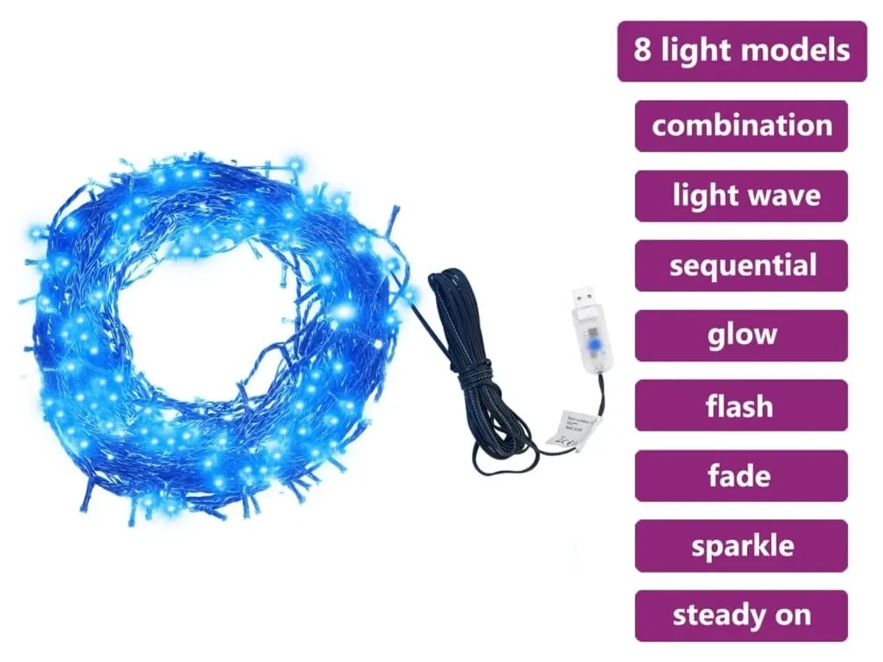 Billede 4 - Lyskæde med 400 LED'er 40 m 8 lyseffekter blå