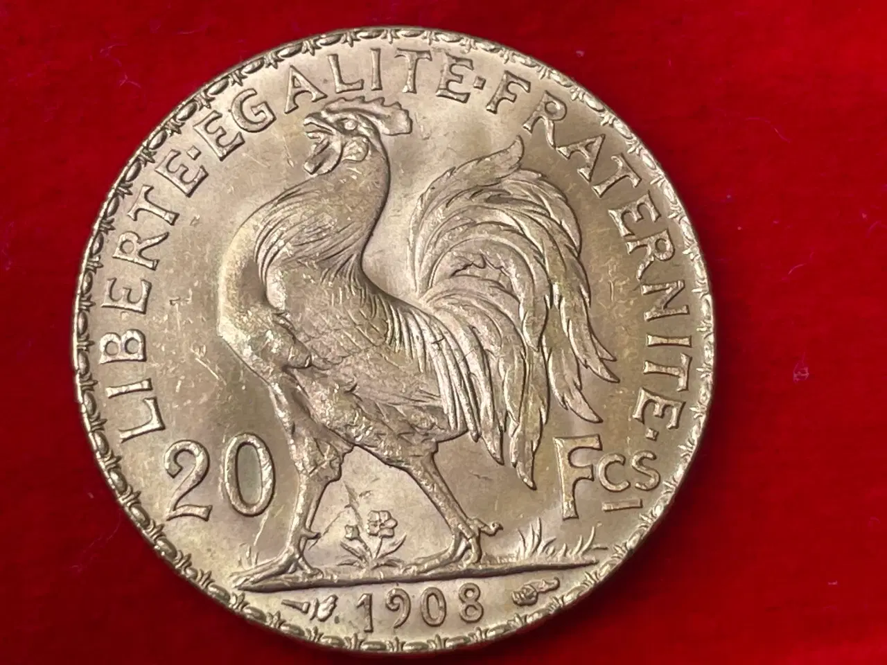 Billede 1 - 20 frank 1908 guld mønt