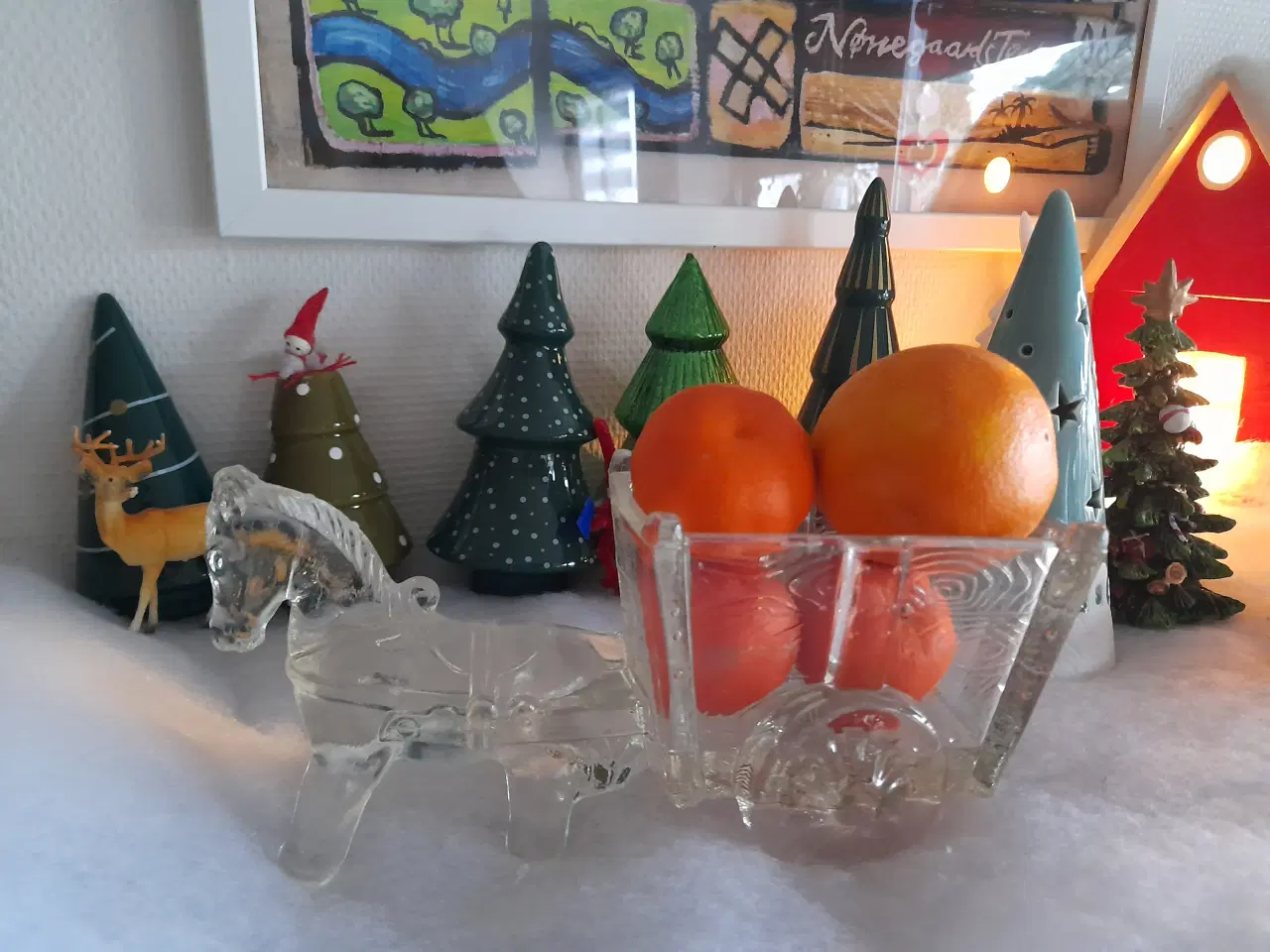 Billede 1 - Stor glas hest med vogn fra 1950'erne.