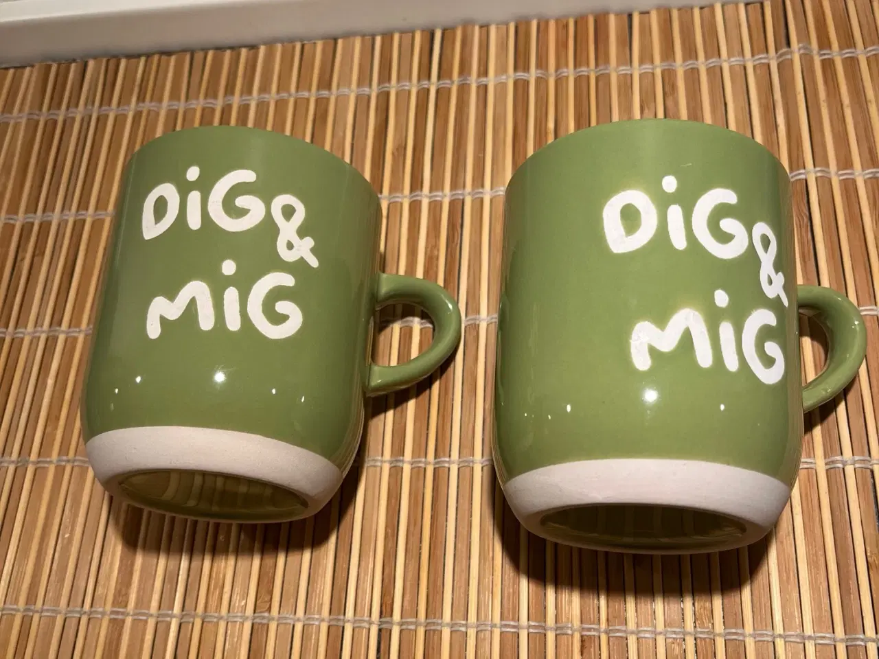 Billede 2 - Fine "Dig & Mig" krus i grønt stentøj