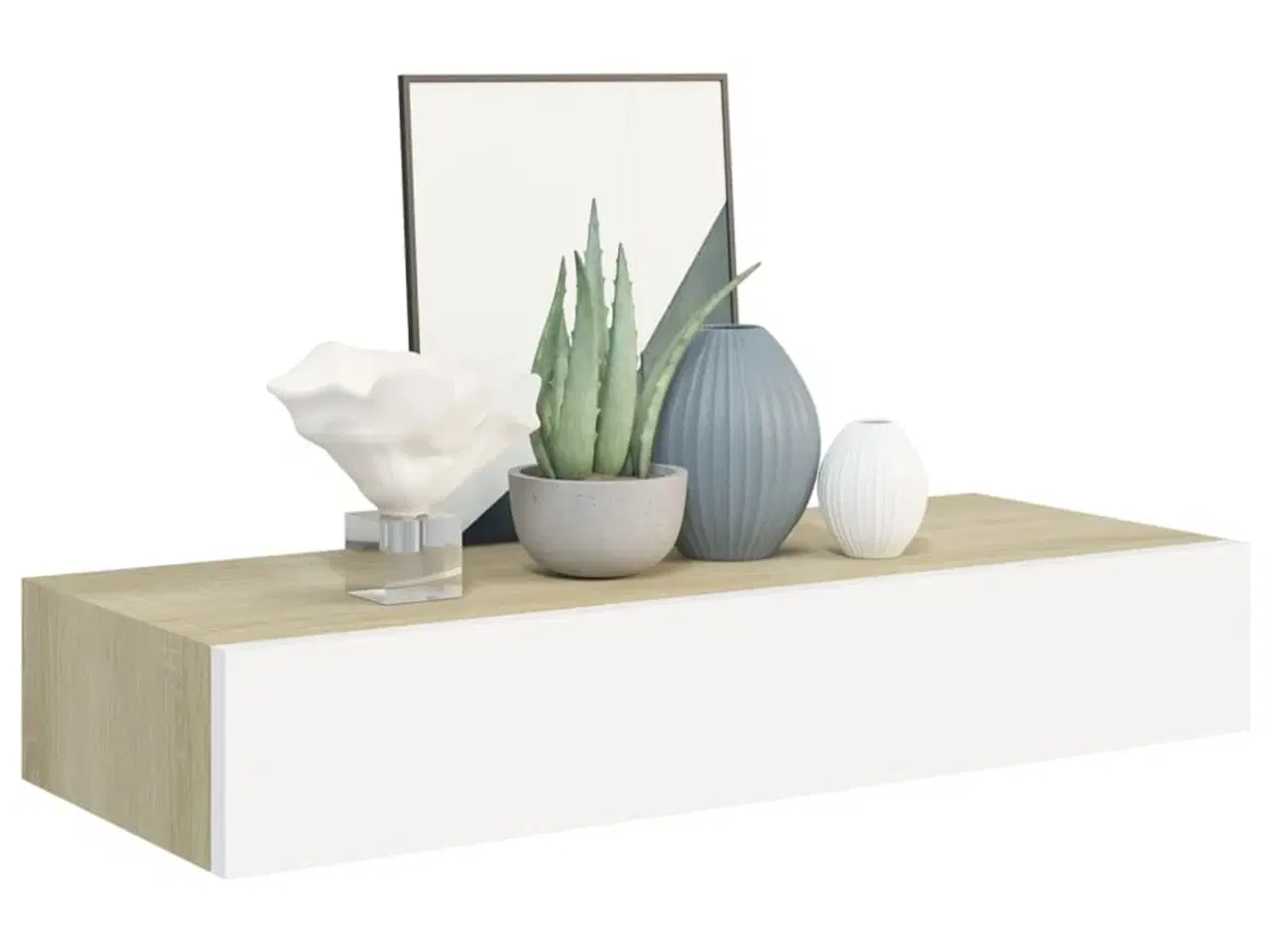 Billede 3 - Vægmonteret skuffehylde eg og hvid 60x23,5x10 cm MDF