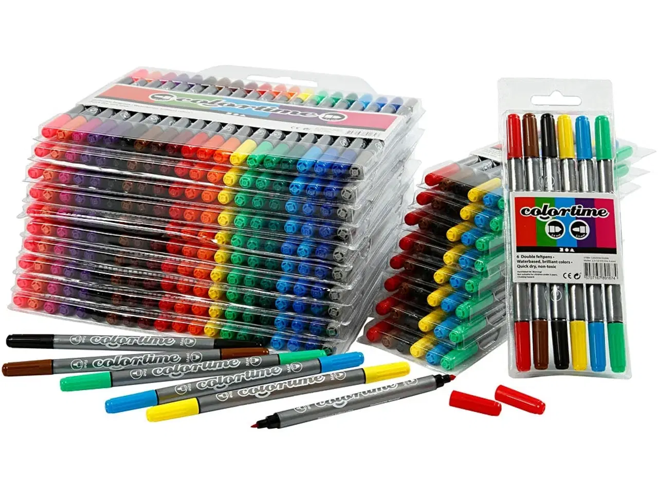 Billede 1 - Colortime Dobbelttusch, streg 2,3+3,6 mm, ass. farver, 260 stk./ 1 pk.