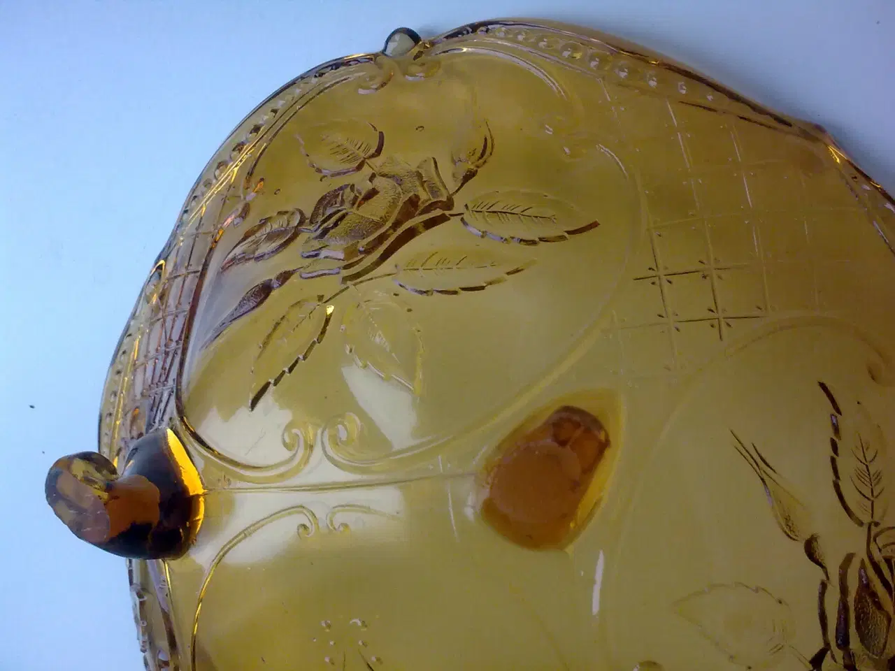 Billede 9 - Rav farvet Rokoko roser gul glasskål