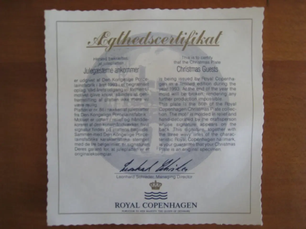 Billede 3 - 1993, Royal Copenhagen med Certifikat