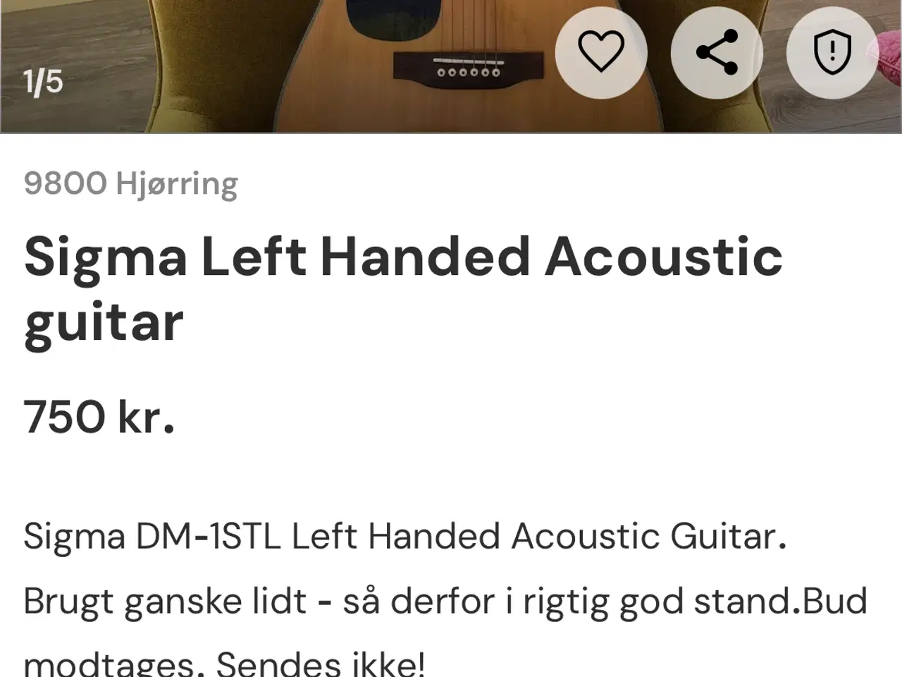 Billede 1 - Sigma akustisk guitar - left handed