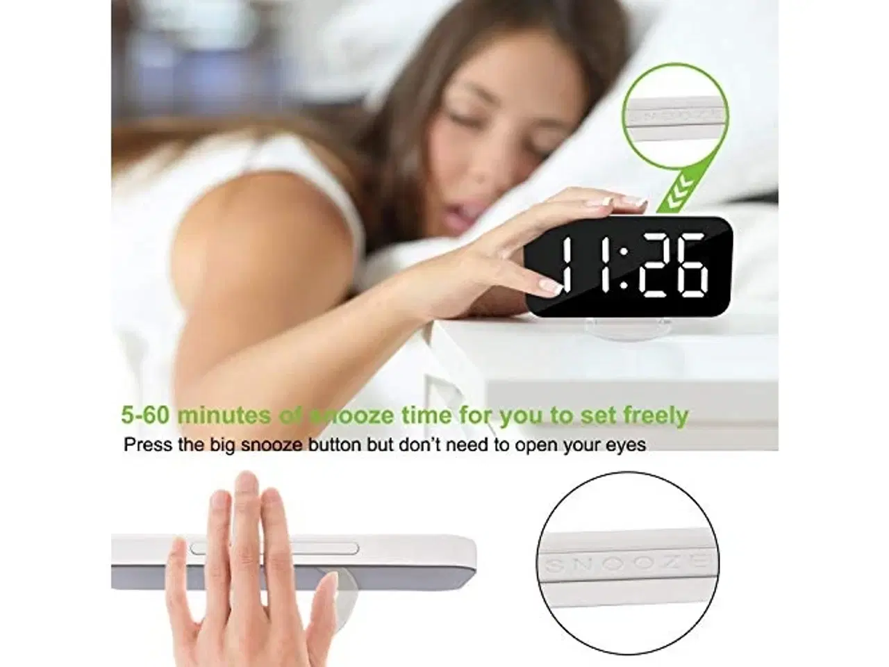 Billede 7 - Digital led alarm ur spejl 2 usb oplader porte