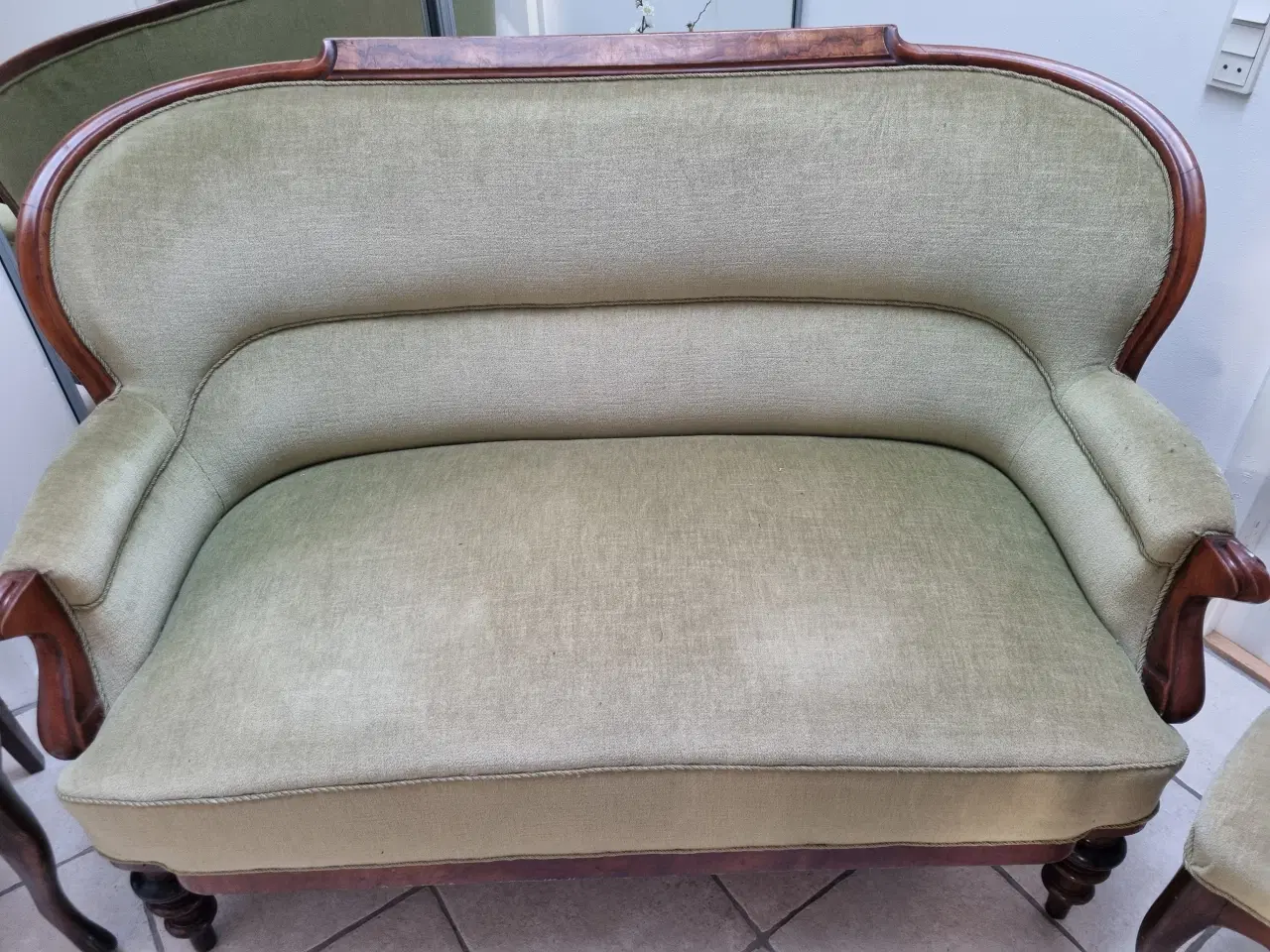 Billede 3 - Antik sofa og stole sæt i træ med grøn polstring