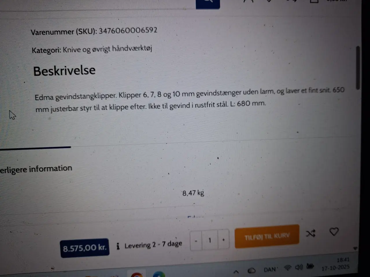 Billede 9 - Edma gevindstangs klipper virker 