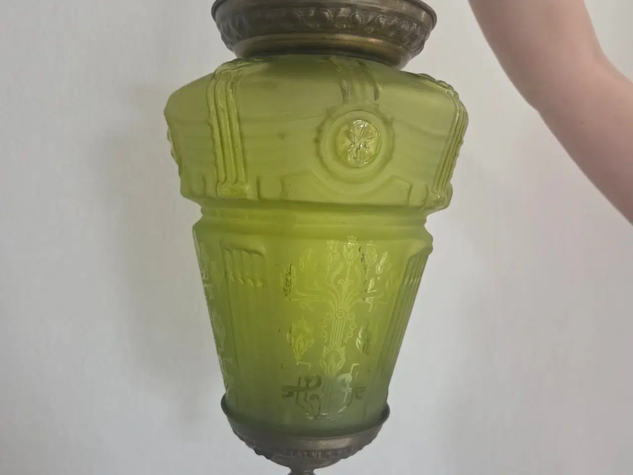 Billede 1 - Smuk Grøn Ampel fra Fyns Glasværk 1903 Åben for bu
