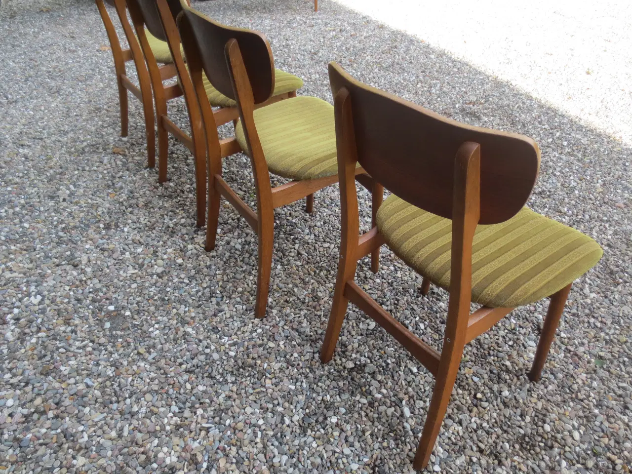 Billede 3 - 4 stk Teak Spisestuestole med Grøn stof 