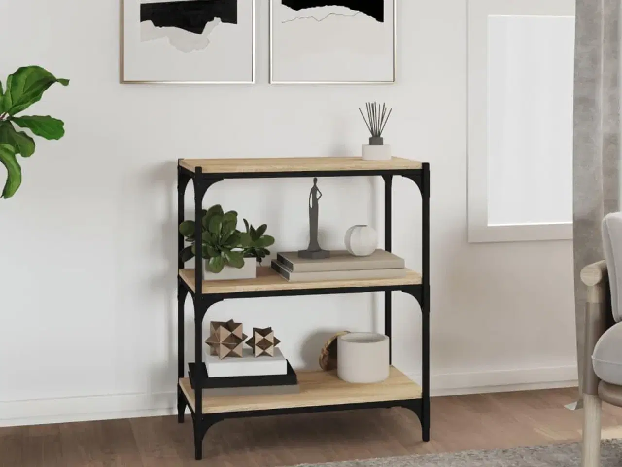 Billede 1 - Bogreol 60x33x70,5 cm konstrueret træ og stål sonoma-eg