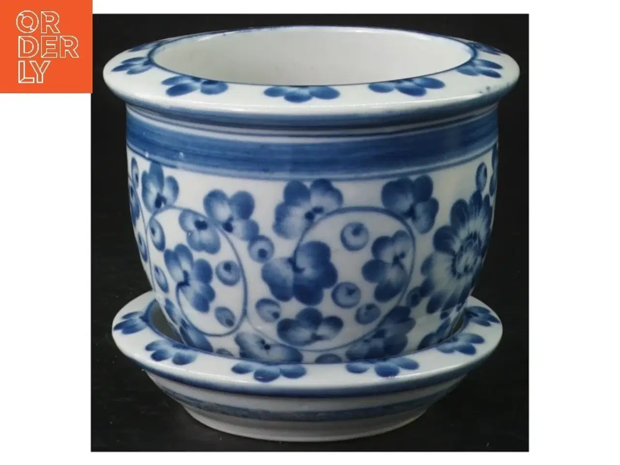 Billede 1 - Blomsterpotte med underskål i porcelæn (str. H 9 cm. ø. 10 cm)