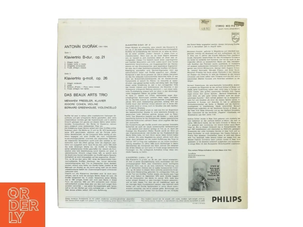 Billede 2 - Dvorak, Klavier trios fra Philips (str. 30 cm)