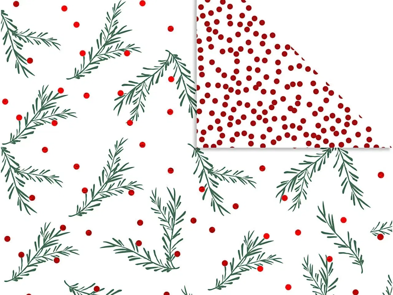 Billede 1 - Designpapir med Grangren og Prikker - 3 ark 30,5x30,5 cm